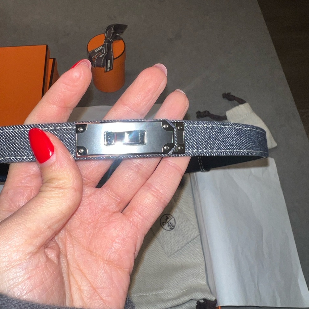 HERMES DENIM CLASSIC LEATHER BLUE JEAN KELLY BELT  NEW - Picture 5 of 7